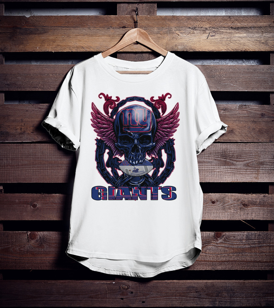 Skullfb New York Giants Winged Skull Design With Football Helmet And Chains T-Shirt