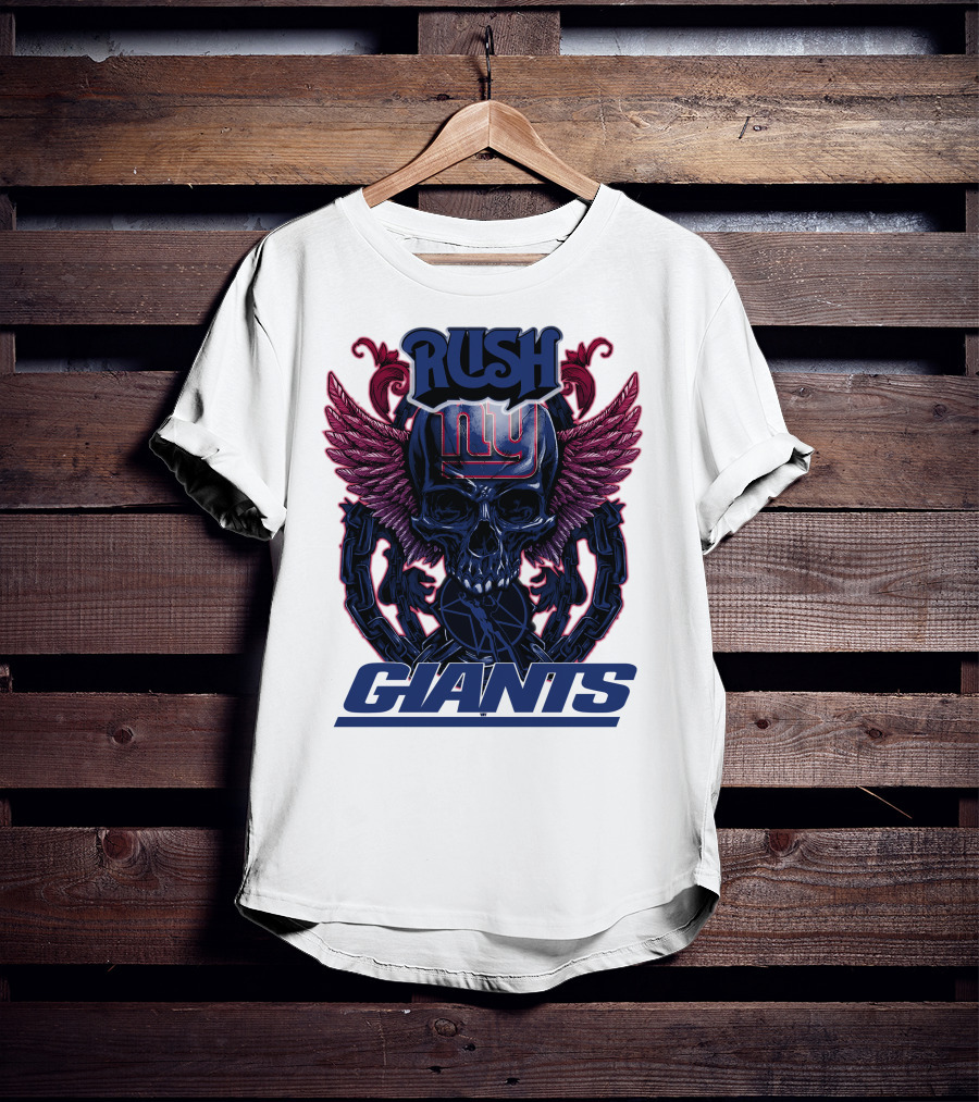 Rush New York Giants Skull With Wings And Chains T-Shirt