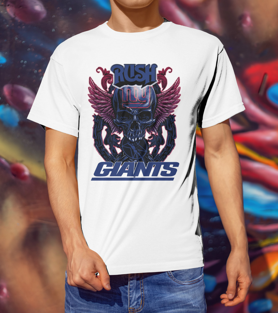 Rush New York Giants Skull With Wings And Chains T-Shirt