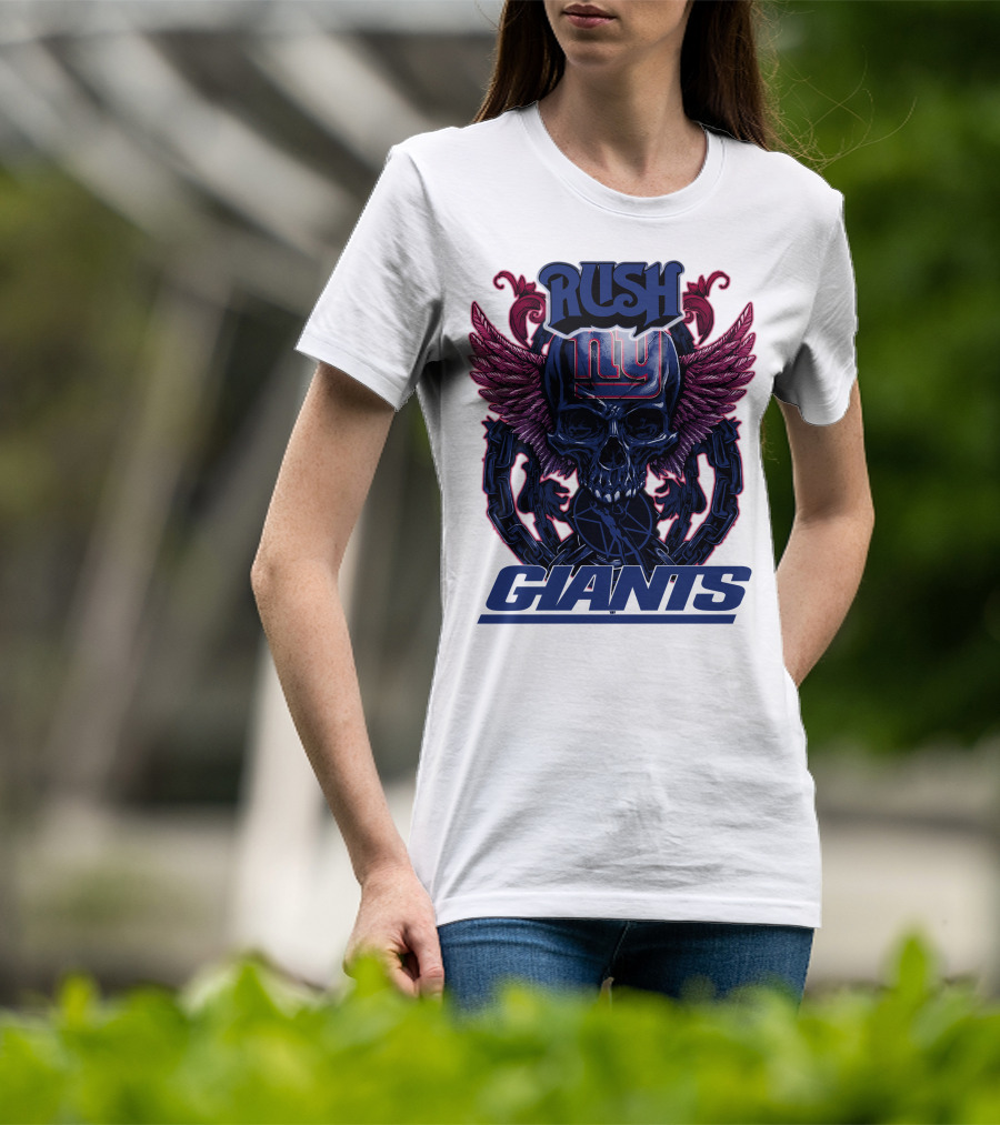 Rush New York Giants Skull With Wings And Chains T-Shirt