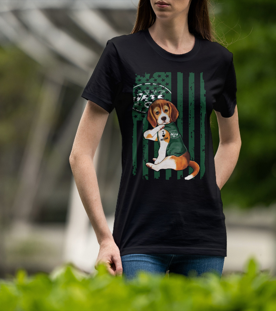 Beagle I Love Mom New York Jets Fan T-Shirt