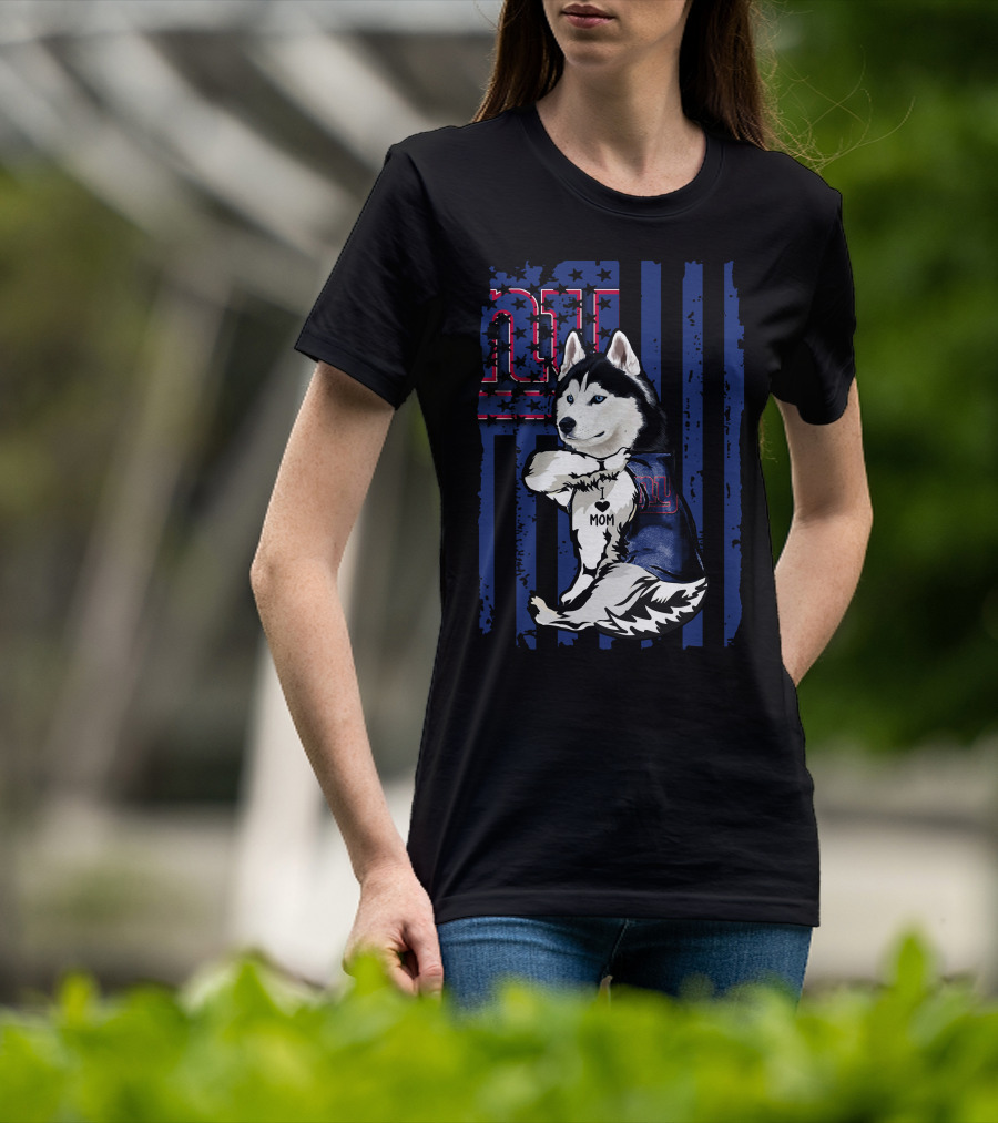 Siberian Husky I Love Mom New York Giants NFL Fan T-Shirt