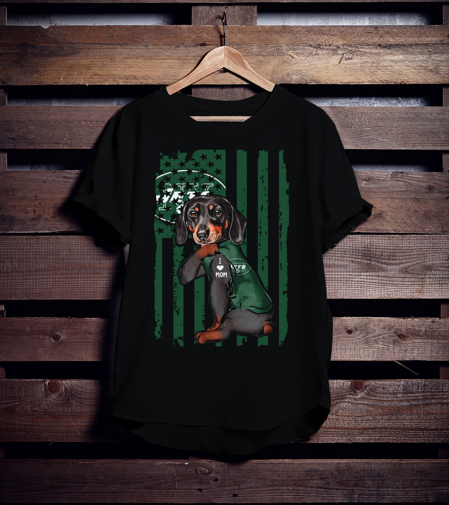 Dachshund I Love Mom New York Jets Football Fan T-Shirt