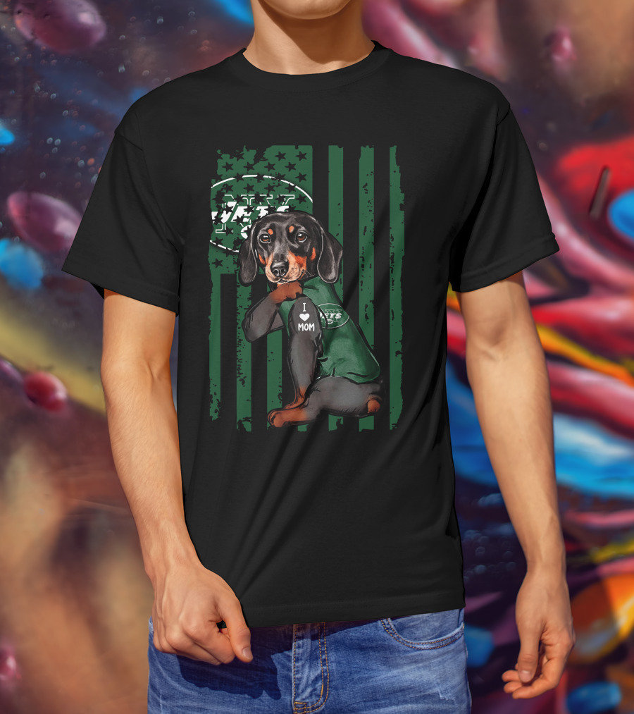 Dachshund I Love Mom New York Jets Football Fan T-Shirt