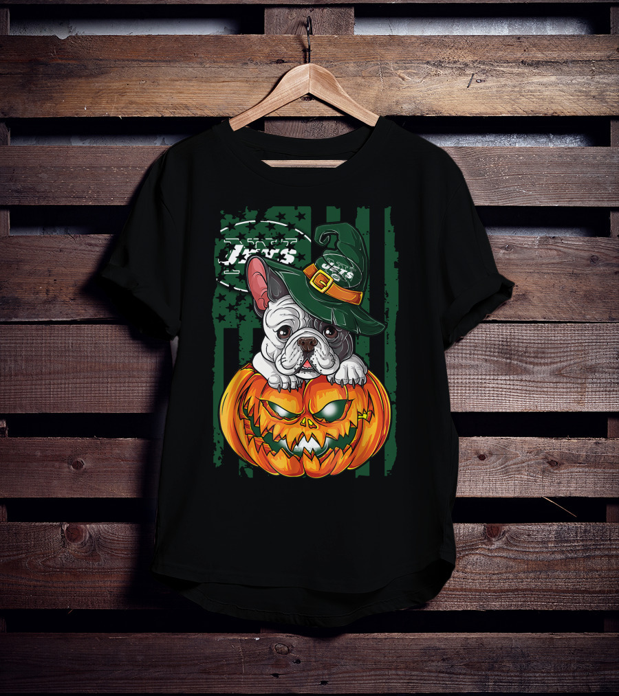 Hlw Bulldog New York Jets Halloween Pumpkin Wizard T-Shirt