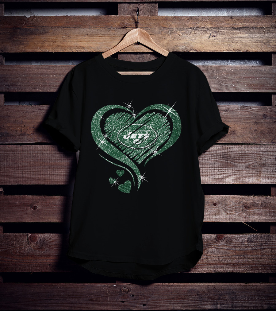 Heart Diamond Jets Glitter Green Football Fan T-Shirt