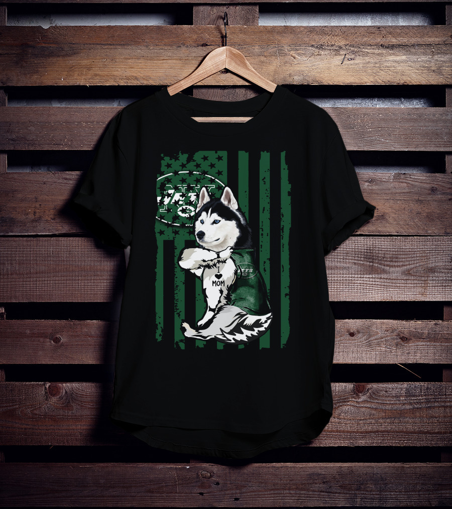 Siberian Husky I Love Mom New York Jets Fan Flag T-Shirt