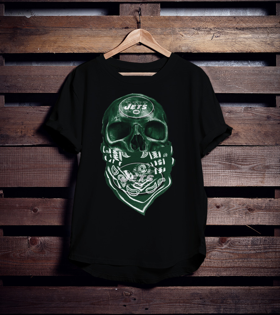 Skull V5 New York Jets Bandana Motif T-Shirt