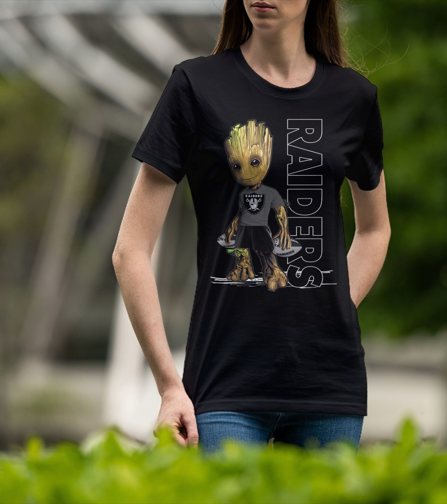 Groot Raiders Holding Football With Raiders T-Shirt