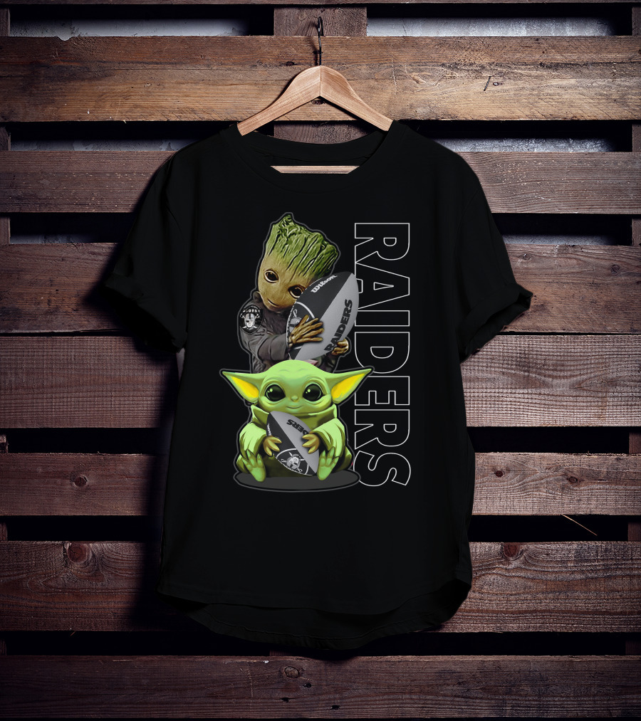 Grzd Oakland Raiders Groot Baby Yoda Football T-Shirt