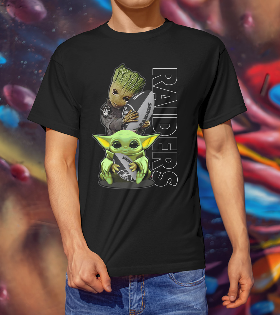 Grzd Oakland Raiders Groot Baby Yoda Football T-Shirt