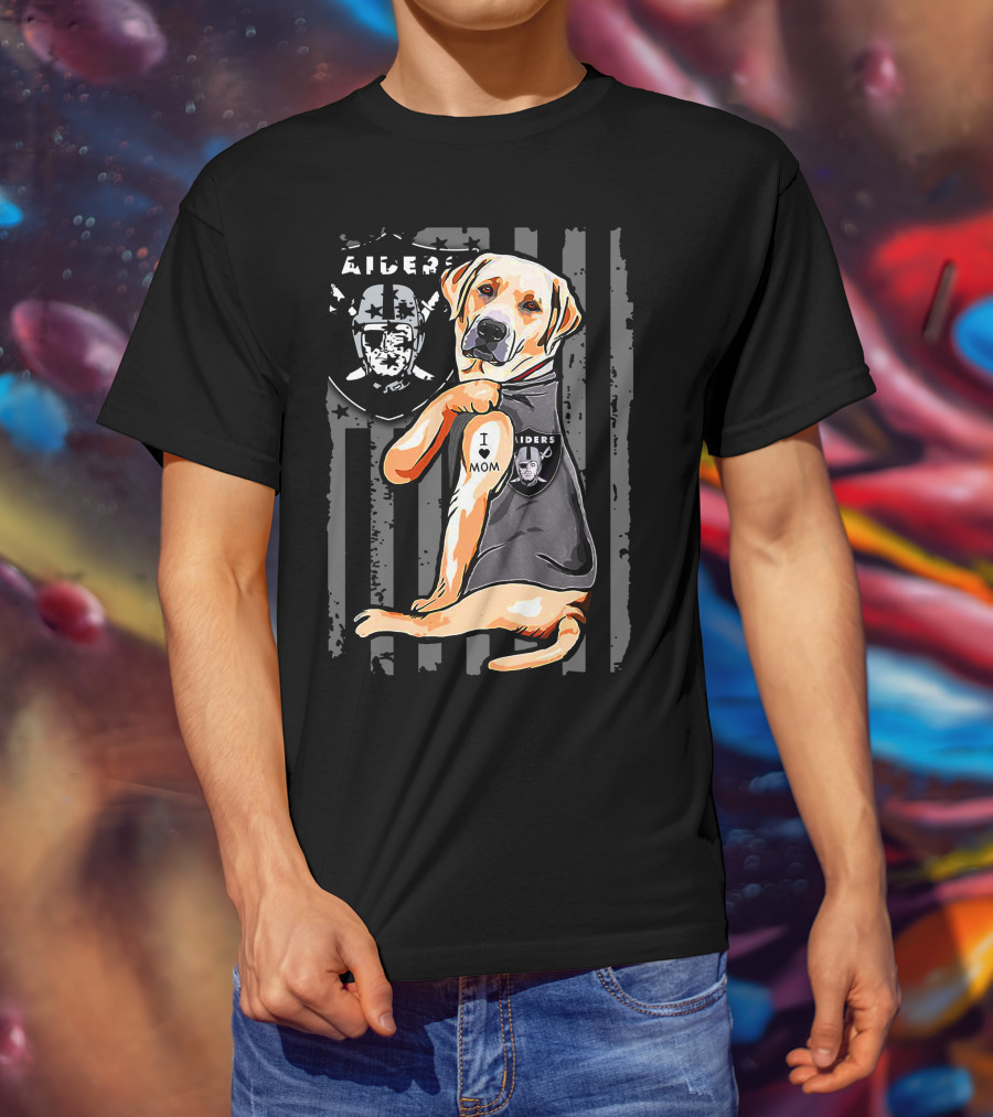 Labrador Retriever I Love Mom With Raiders Shield T-Shirt