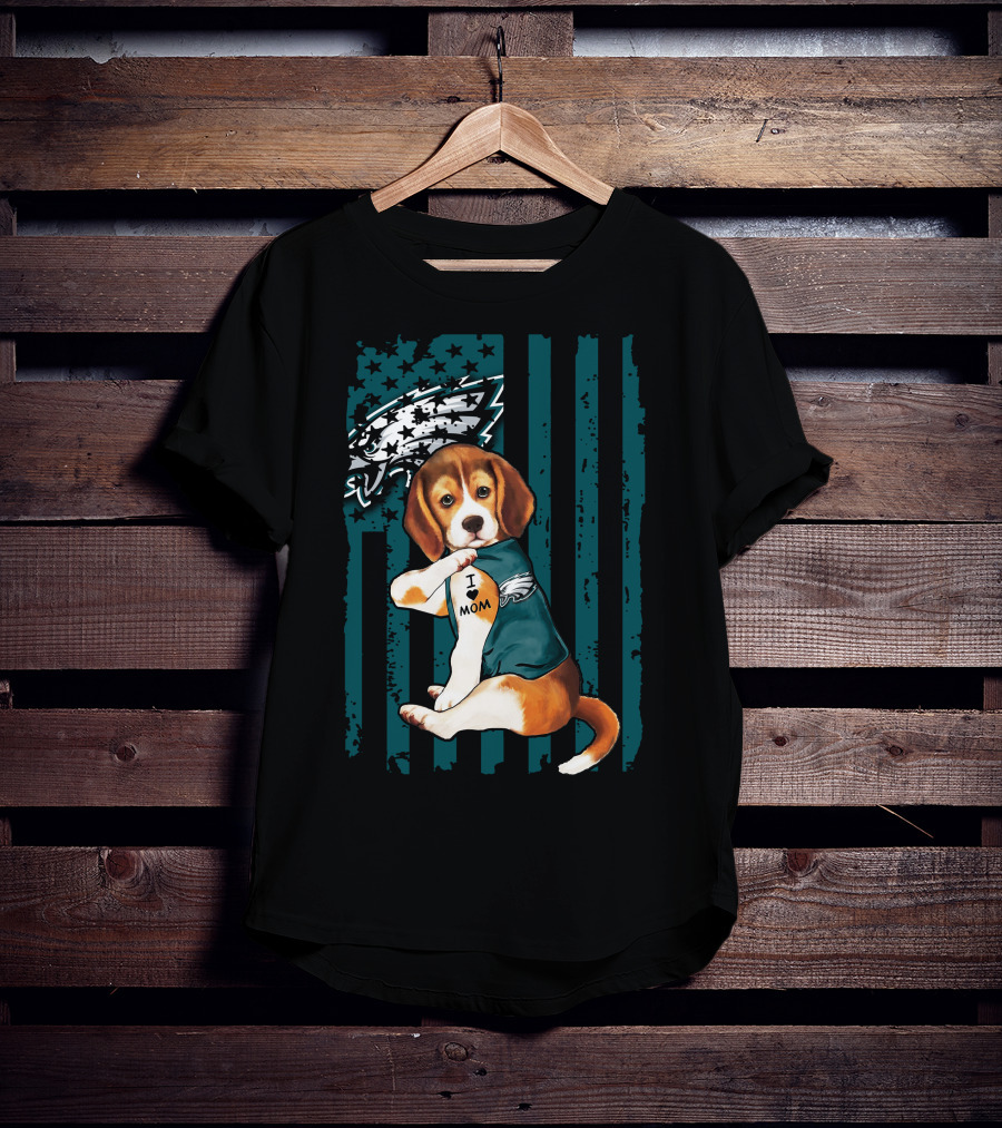 Beagle Philadelphia Eagles I Love Mom Dog Tattoo Pup T-Shirt