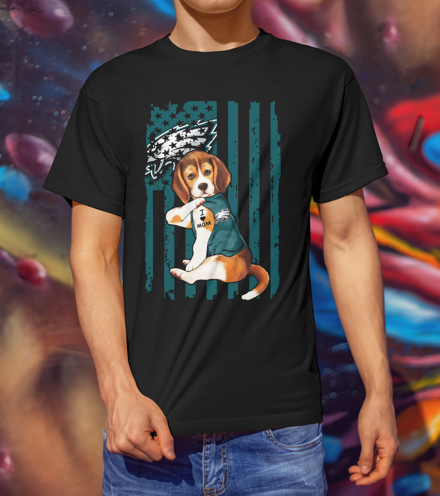 Beagle Philadelphia Eagles I Love Mom Dog Tattoo Pup T-Shirt