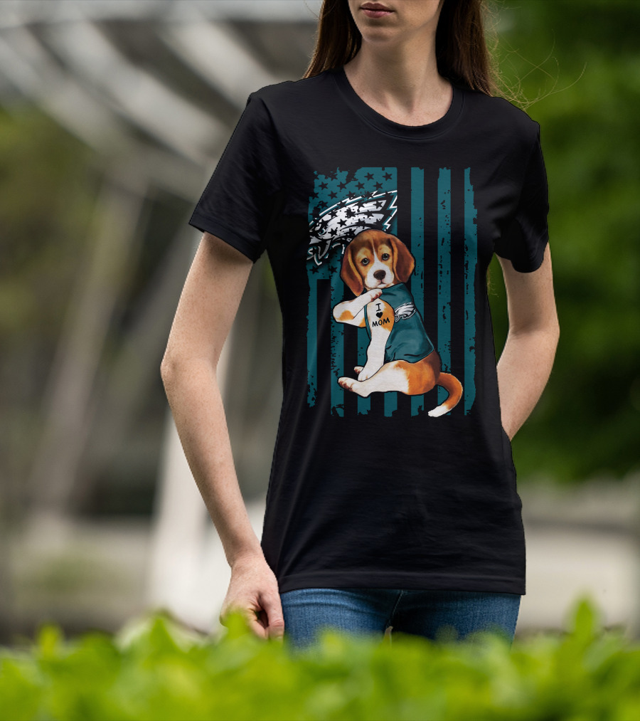 Beagle Philadelphia Eagles I Love Mom Dog Tattoo Pup T-Shirt