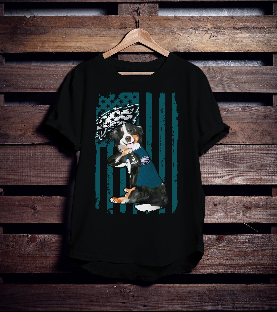 Border Collie I Love Mom Philadelphia Eagles Football Fan T-Shirt