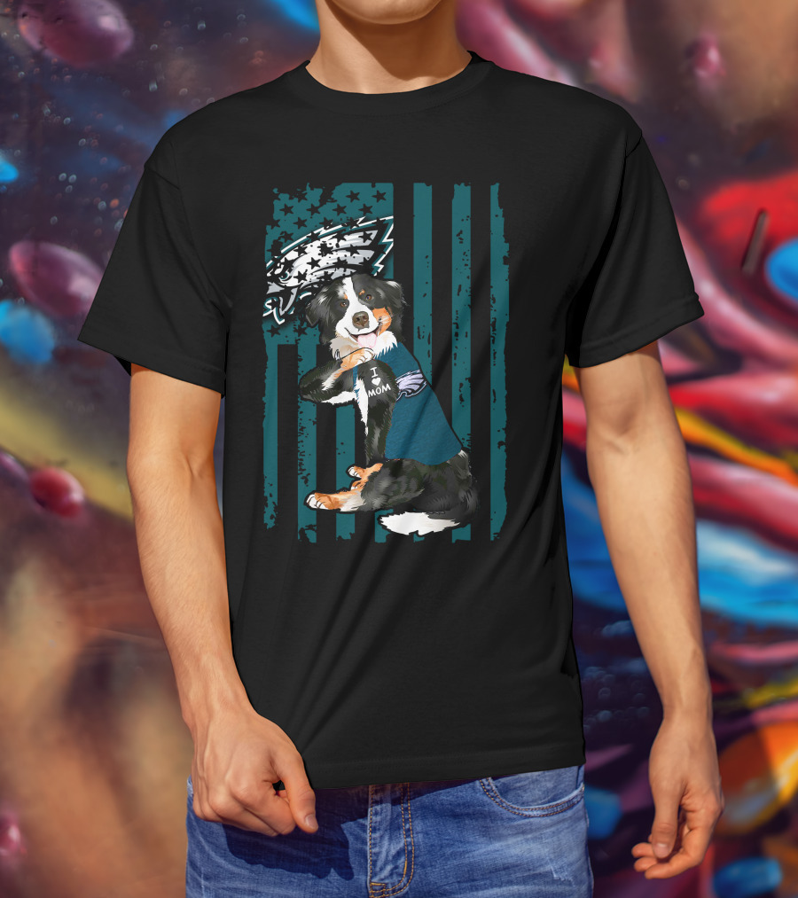 Border Collie I Love Mom Philadelphia Eagles Football Fan T-Shirt