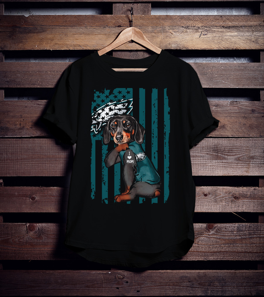 Dachshund I Love Mom Philadelphia Eagles Fan T-Shirt