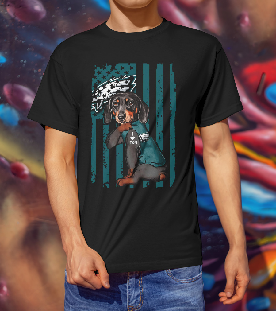 Dachshund I Love Mom Philadelphia Eagles Fan T-Shirt