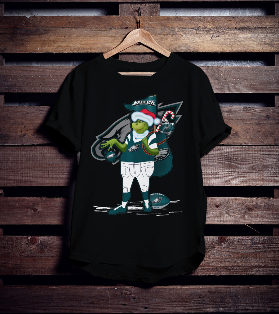 Grinchxmas Philadelphia Eagles Santa Hat Football T-Shirt