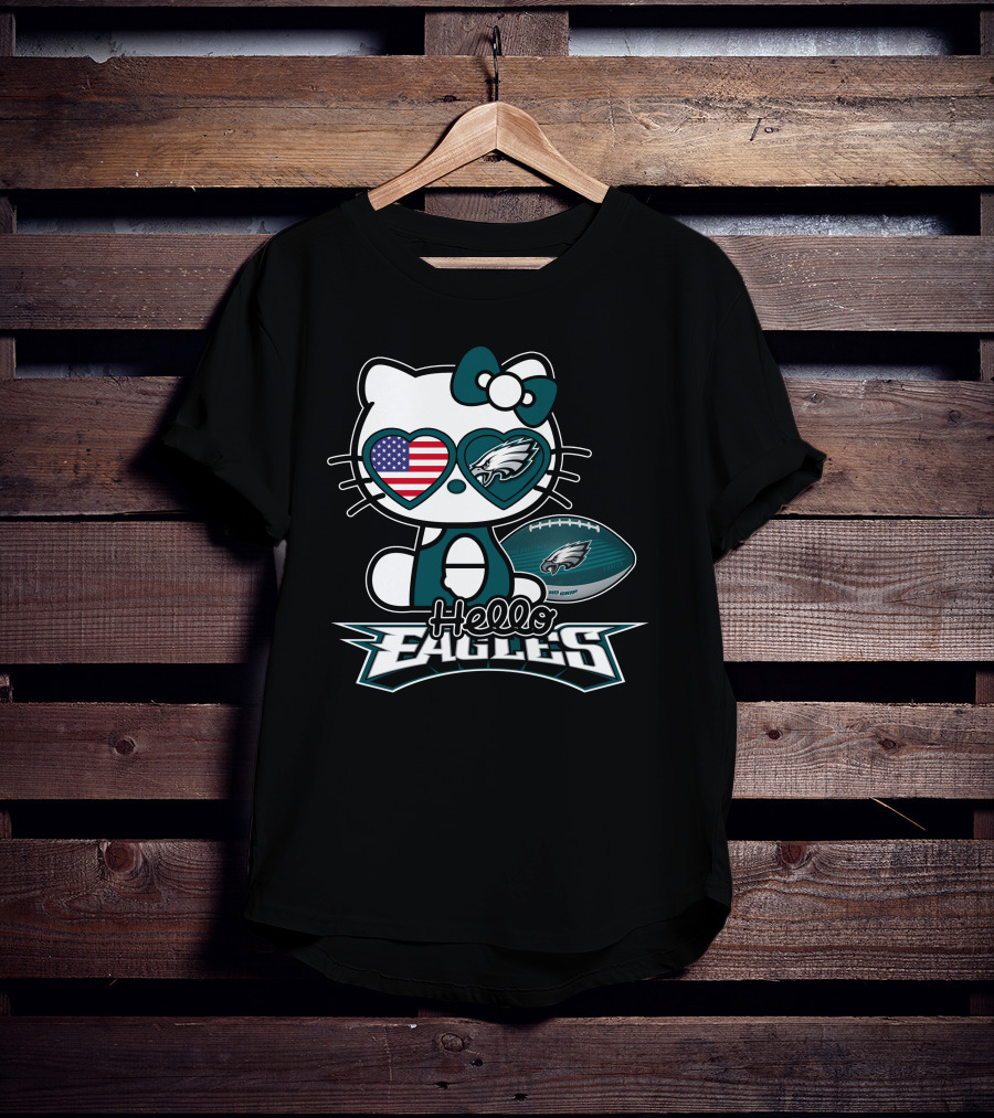Hello Kitty Philadelphia Eagles Football USA Flag T-Shirt