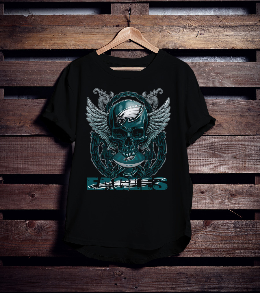 Philadelphia Eagles Skullfb Winged Skull Bold Eagles T-Shirt