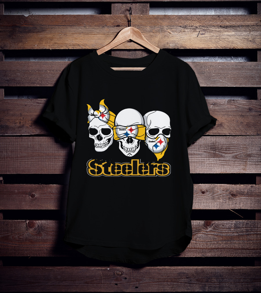 Steelers Skull Trio With Team Logo Bandanas T-Shirt