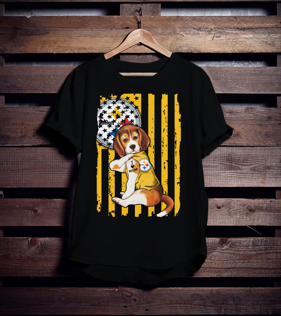 Beagle I Love Mom Pittsburgh Steelers T-Shirt