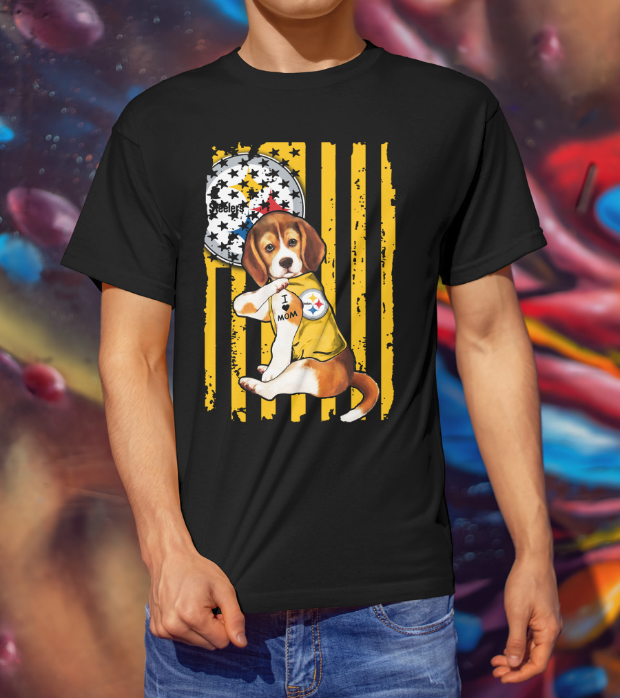 Beagle I Love Mom Pittsburgh Steelers T-Shirt