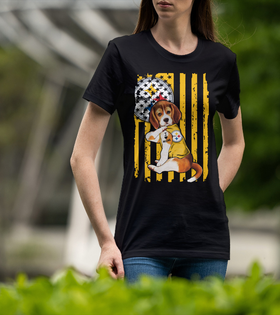 Beagle I Love Mom Pittsburgh Steelers T-Shirt