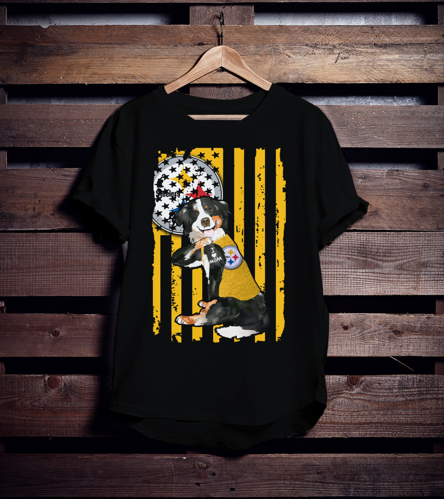 Border Collie Steelers I Love Mom Pittsburgh T-Shirt