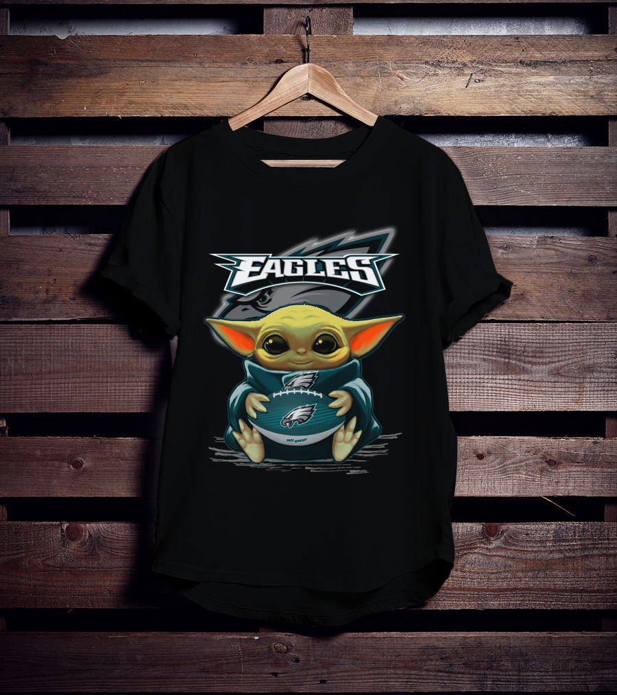 Eagles Baby Yoda Holding Philadelphia Football T-Shirt