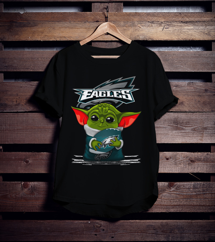 Yoda V3 Philadelphia Eagles Fan Mascot Holding Football T-Shirt