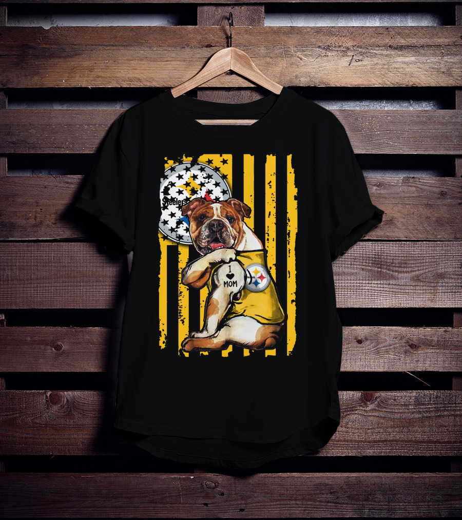 Pittsburgh Steelers Bulldog I Love Mom Stripes T-Shirt