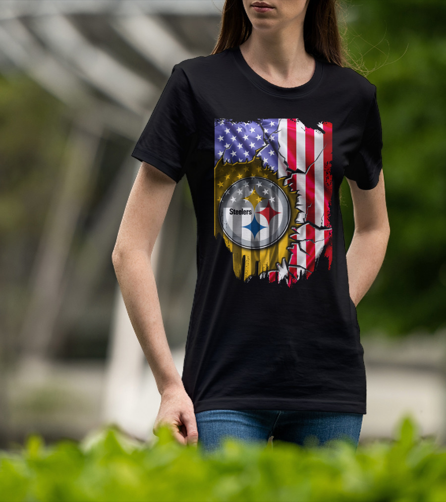 USA Flag Pittsburgh Steelers Logo V2 T-Shirt