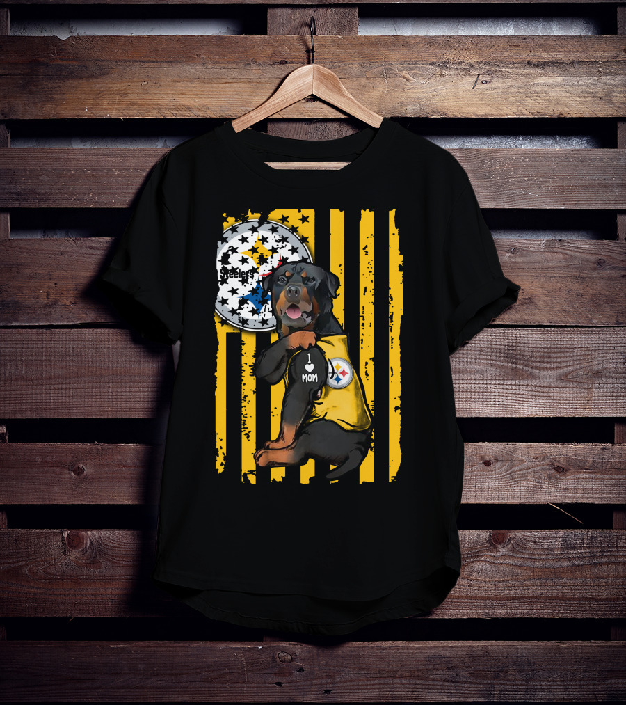 Rottweiler I Love Mom Pittsburgh Steelers Fan Stripes T-Shirt