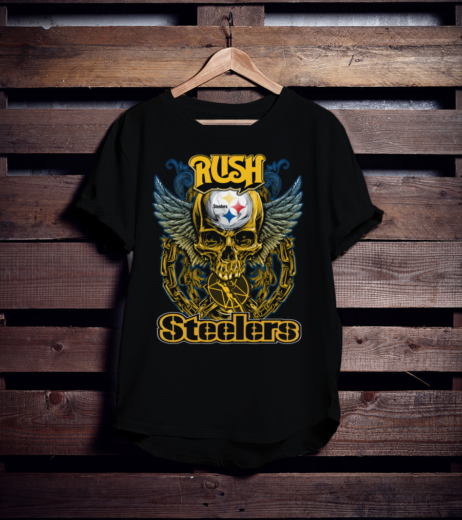 Rush Pittsburgh Steelers Skull Wings Chain T-Shirt