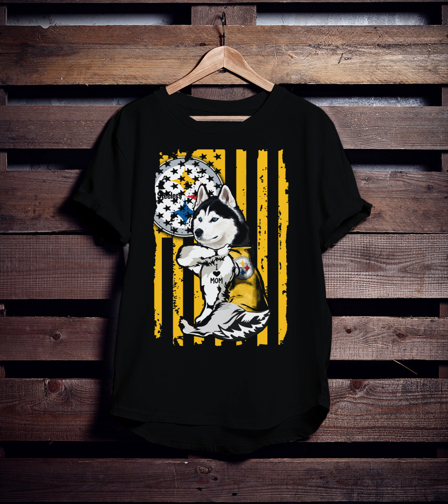 Siberian Husky Steelers Mom Fan Art With Pittsburgh Colors T-Shirt