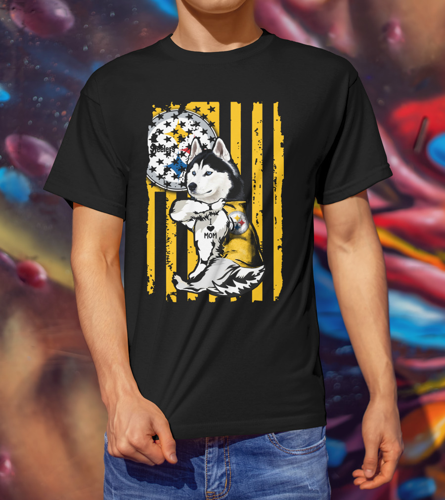 Siberian Husky Steelers Mom Fan Art With Pittsburgh Colors T-Shirt