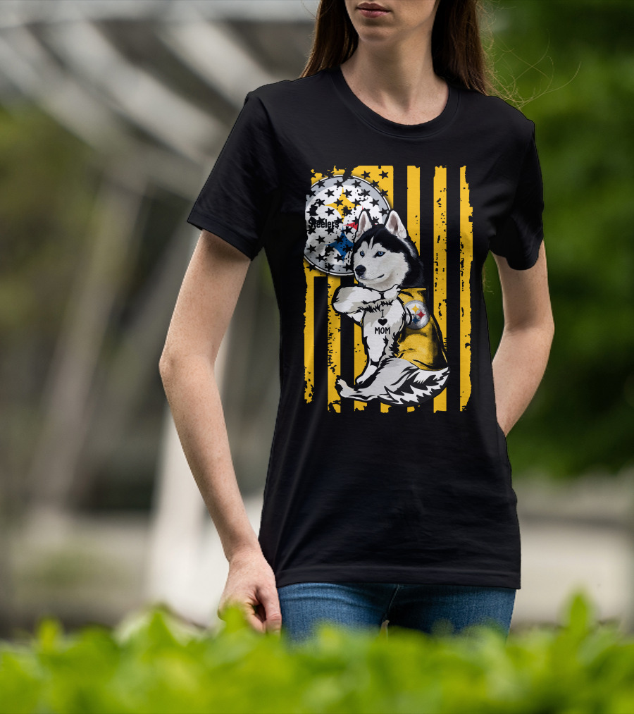 Siberian Husky Steelers Mom Fan Art With Pittsburgh Colors T-Shirt