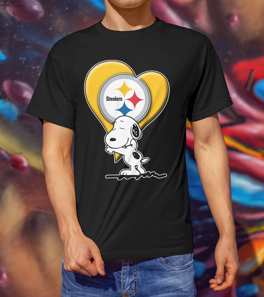 Snoopy Hugging Heart Steelers Logo Pittsburgh Steelers Fan Gear T-Shirt