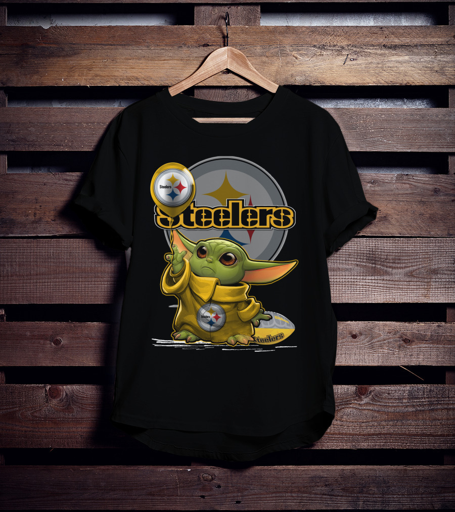 Steelers Baby Yoda Balancing Pittsburgh Football Sphere T-Shirt