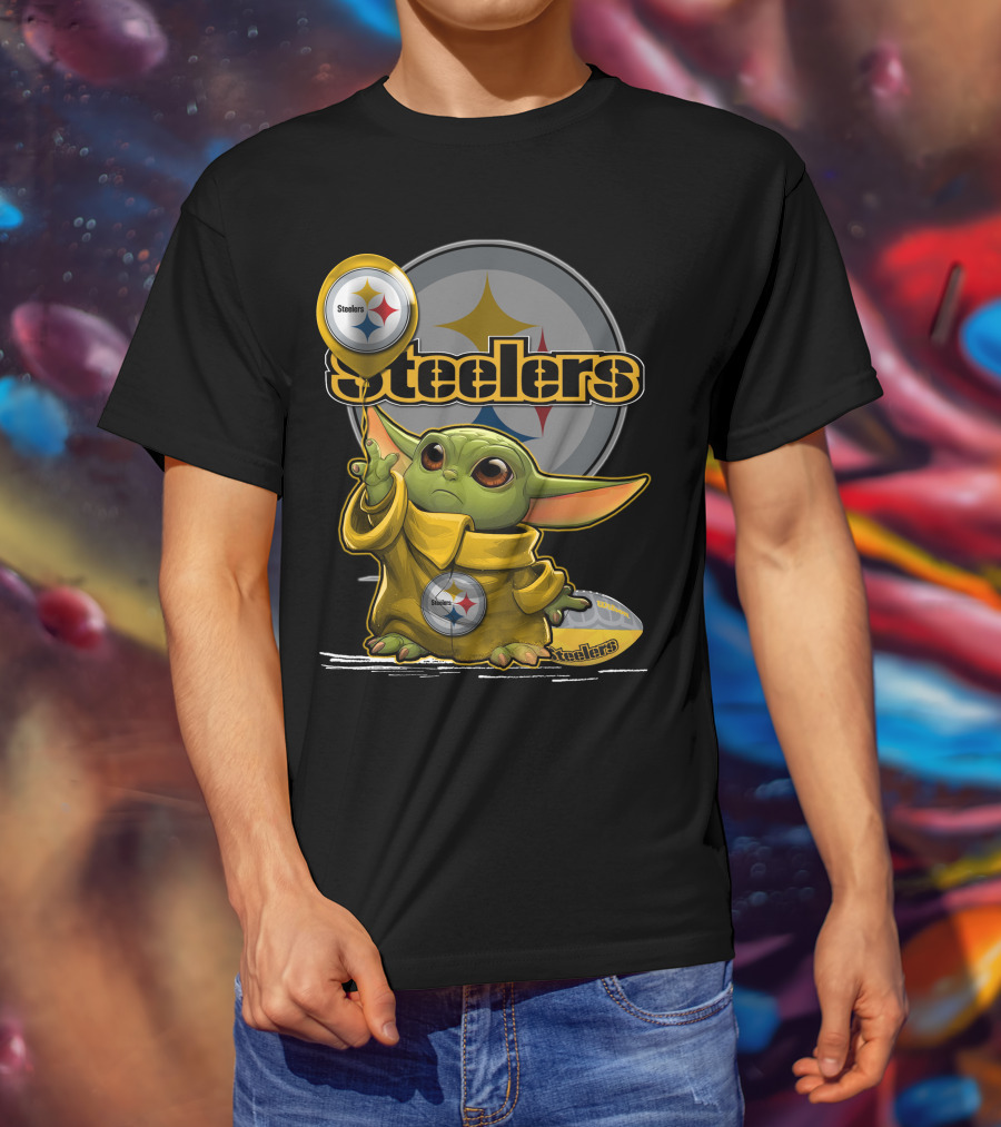Steelers Baby Yoda Balancing Pittsburgh Football Sphere T-Shirt