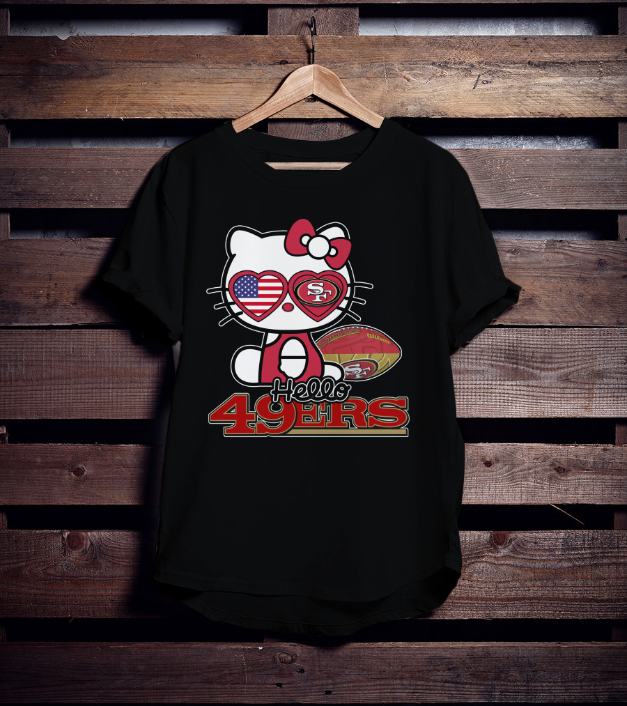 Hello Kitty San Francisco 49ers Football American Flag Hearts T-Shirt