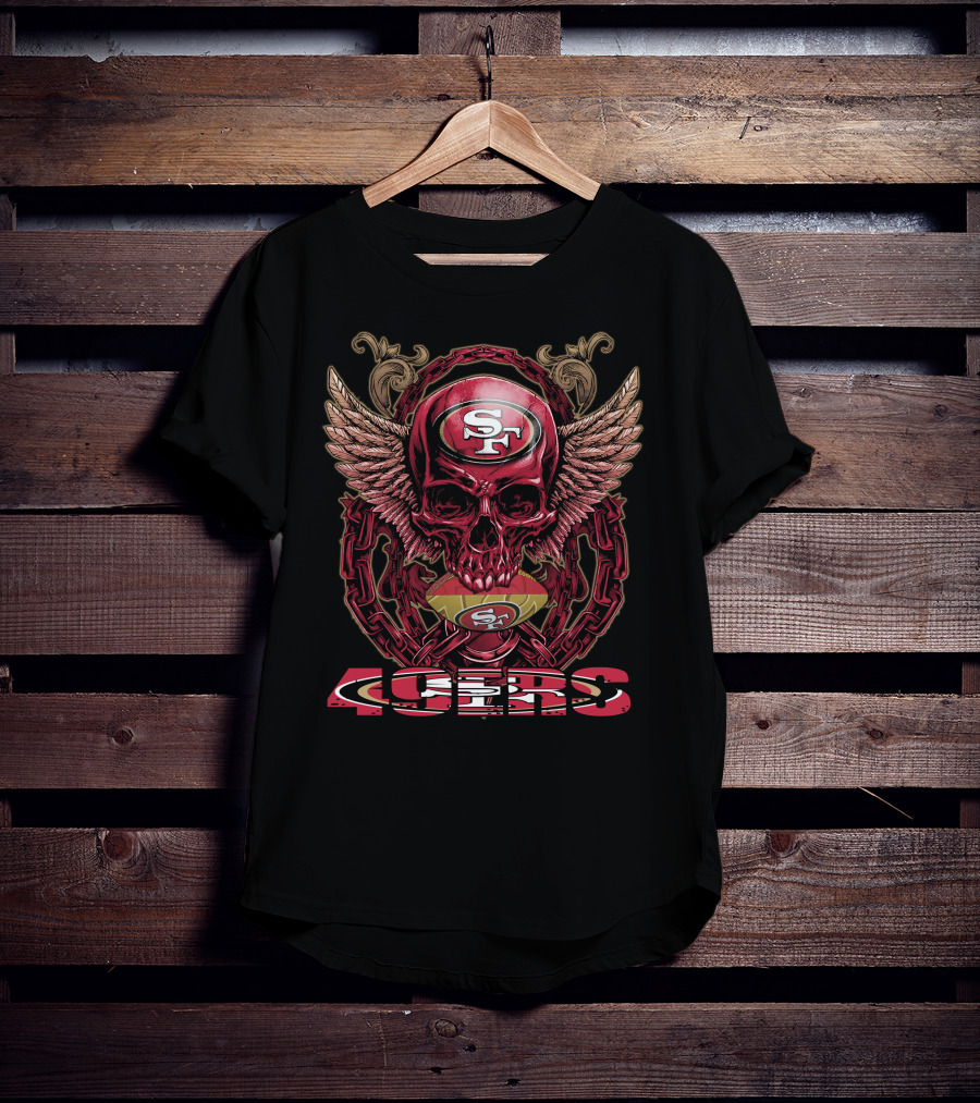 San Francisco 49ers Skull And Wings With Chains And Football T-Shirt