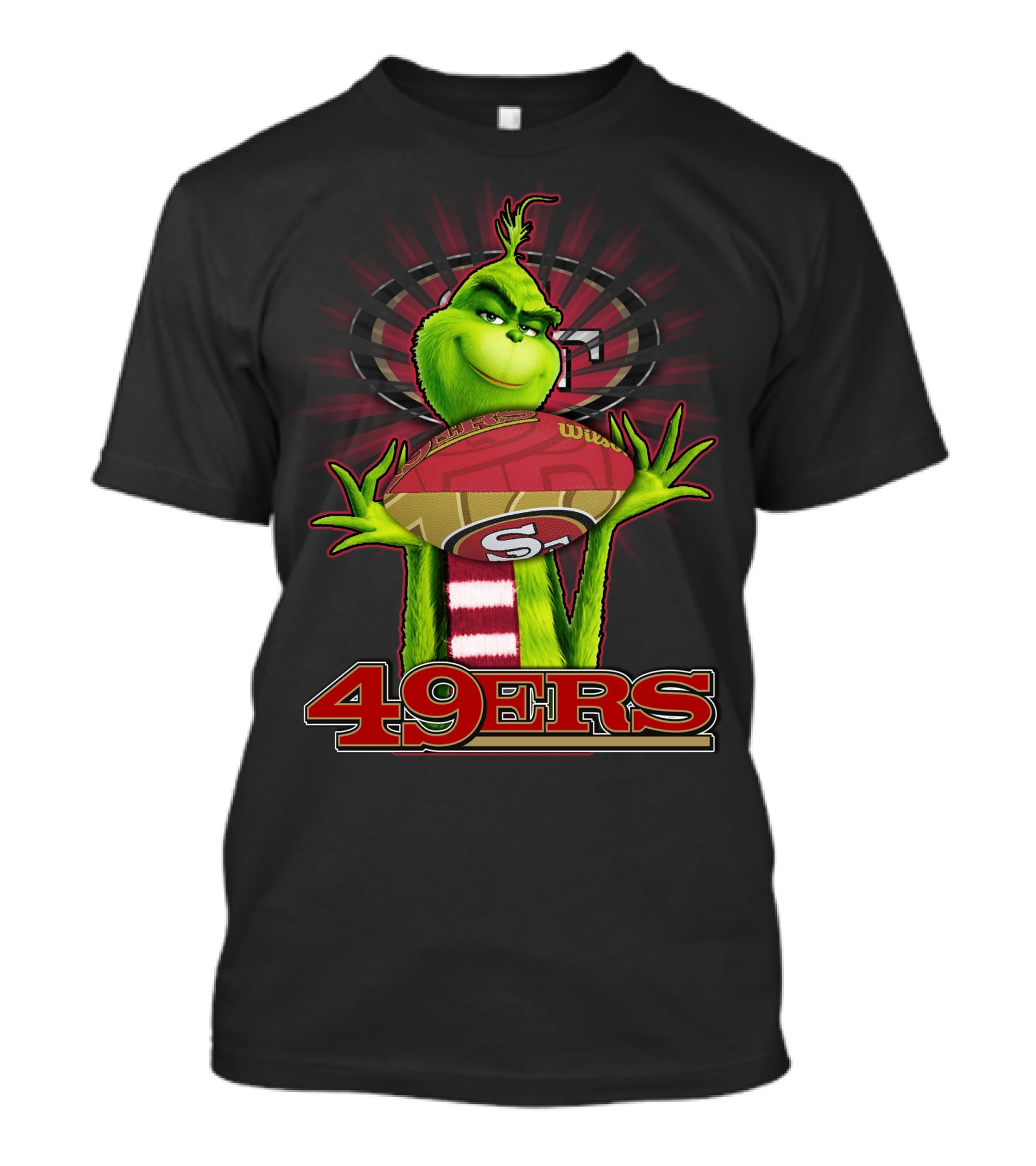 Grinch Holding Football San Francisco 49ers Logo 49ers T-Shirt