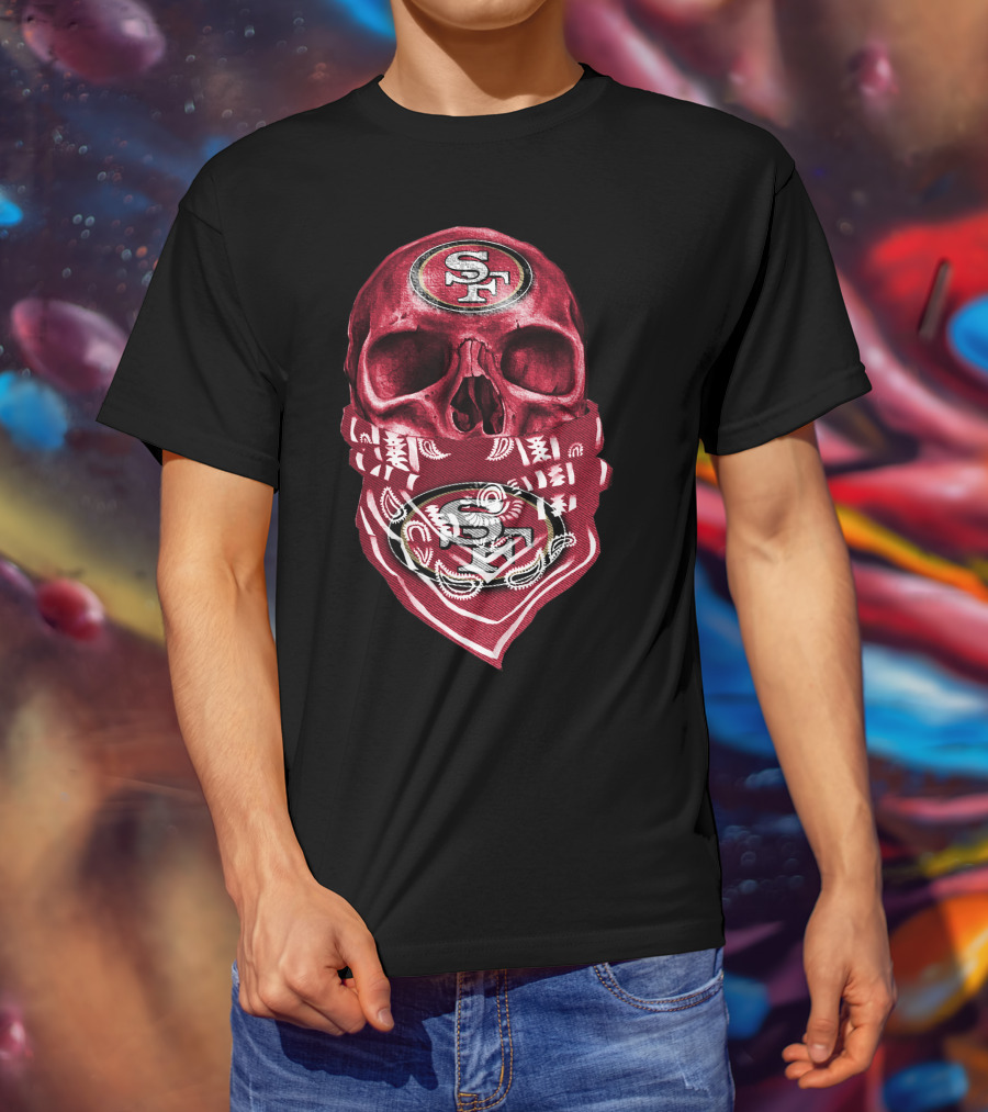 Skull V5 SF 49ers Bandana Emblem T-Shirt