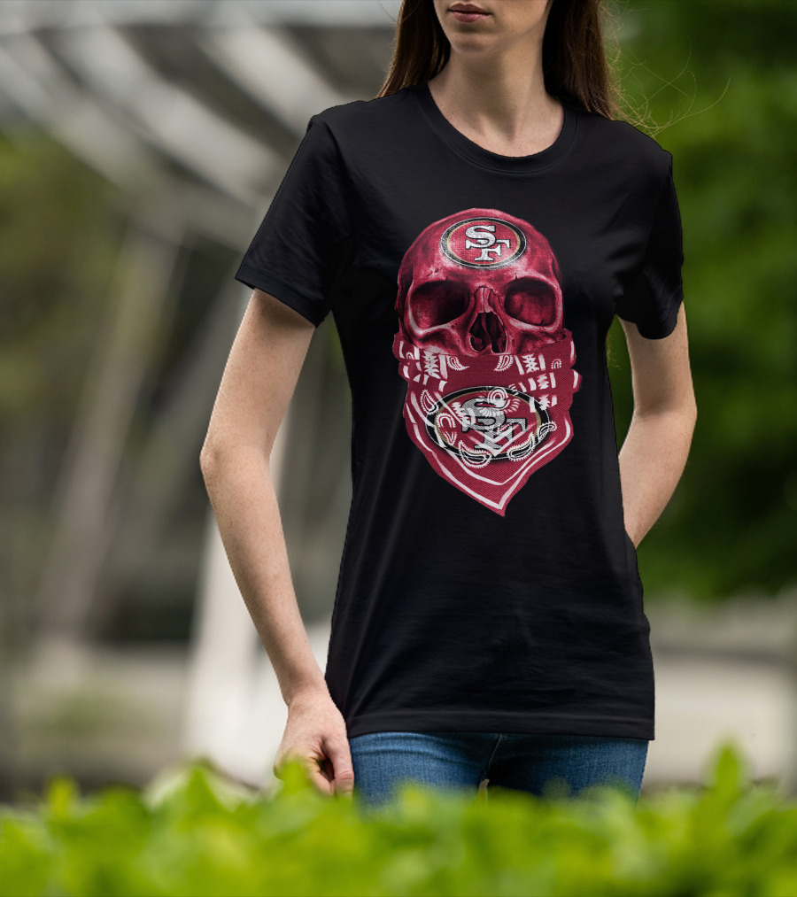Skull V5 SF 49ers Bandana Emblem T-Shirt