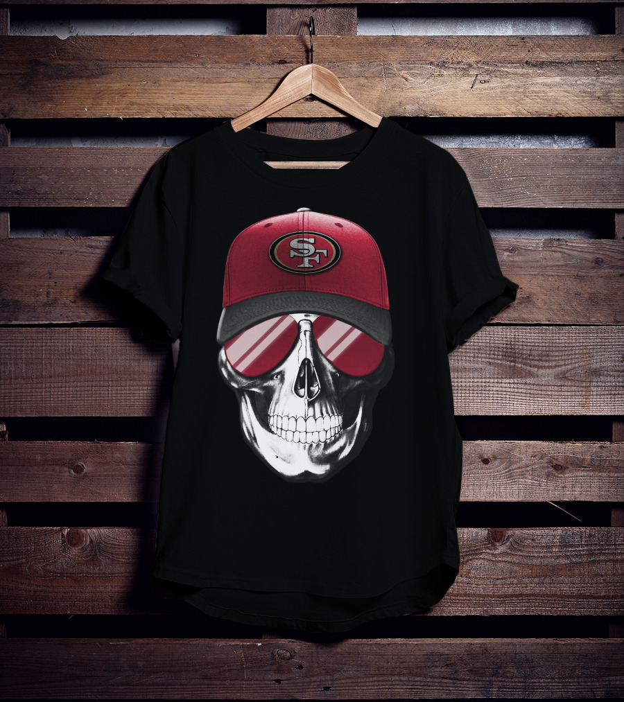 Skull V7 San Francisco 49ers SF Logo Hat And Sunglasses T-Shirt