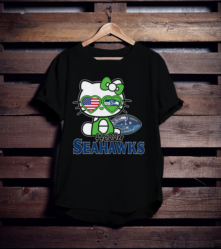 Hello Kitty Seahawks Football Fan USA Heart Glasses T-Shirt